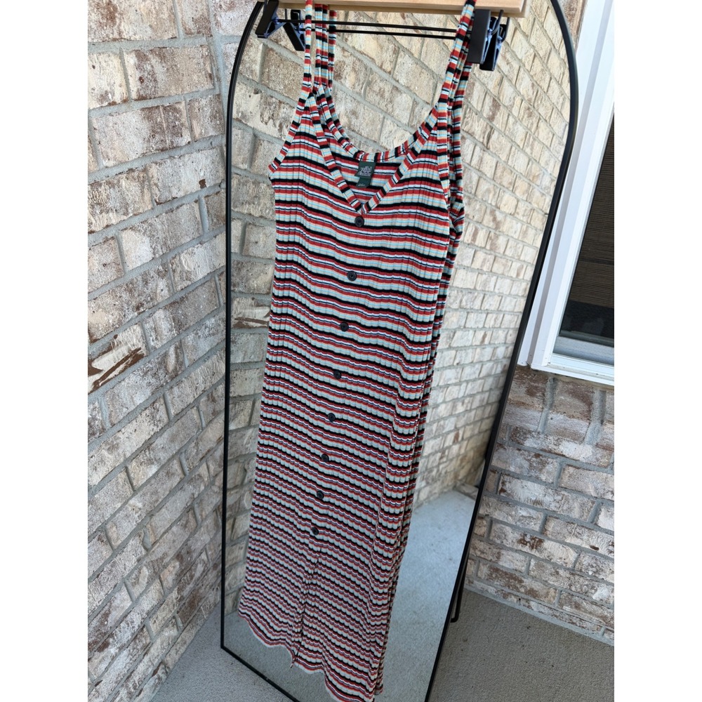 Wild Fable Striped Button Down Midi Dress Womens Large Red Blue Sleeveless